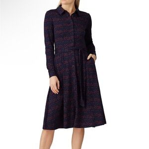 Boden Blue midi Long Sleeve A-Line Dress size 2